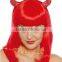 Wholesale cheap long red horn synthetic hair party wigs, cosplay witch wigs