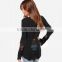 Classical black and white solid Dovetail split Net yarn splicing knitting Slim soft t shirt thin women