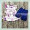 Back to school boutique outfit flutter sleeve and bule ruffle short pant holiday clothing kids sets