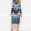 Fashion Midi Maternity Clothes Dress For Pregnant Women Bodycon Dresses In Graphic Patch Print