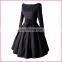 Long Sleeves Boat Neck Belted Side Bowknot High Waisted Evening Dress