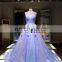 Panyu wedding dress 2016 China wholesale applique lace wedding dresses Panyu Sleeveless illusion Neckline Lace Wedding Gown Blue