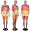 Wholesale women tie dye and printing 2 two piece bodycon outfit T shirt and short sets