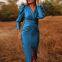 Simple And Generous Solid Color V-neck Split Women Dress