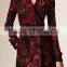 Women Winter Red Jacquard Classic Cotton Trench Coat