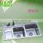 small corner double bowl stainless steel kitchen sink drain board HD9245B