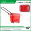 Hot sell good cheap 48 Liter HDPP red color double handle rolling supermarket basket with 4 castor (YB-W006)