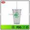 16 ounce Insulated green plastic diamond tumbler with drinking straw