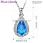 New Sapphire Blue Crystal Platinum Plated Pendant Necklace Collar Choker Necklace Women Fashion Necklaces for Women 2014