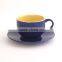 200--300ml blue glazed ceramic mug with saucer