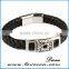 Silver Plated Stainless Steel Charms with Black Leather for Men Magnetic Bracelet