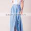 2017 New Design Women Button Front Banded Waist Chambray Maxi Skirt
