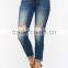 2017 new style euro fashion ladies skinny scratch washed jeans