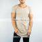 Hot Sale Scoop Neck Tee Shirt in Tan Short Sleeve Longline Curved Hem T Shirt OEM Gym Clothing Men