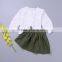 S33584W Boutique girls clothing sest white blouse+shirts summer clothing sets