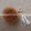 Myfur Hot Pink Rose Ladies Fashion Real Fox Fur Pom Pom Bag Charm with Leather Tassel
