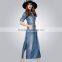 2015 european designer fashion high quality slim denim long dress for women