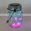 Portable outdoor color led solar jar light for garden decoration
