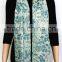 Green Floral Printed Light Wool Scarf with fringe