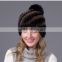 Top quality black and brown color winter knitted natural mink fur bomber hat