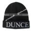 100% acrylic soft beanie hat in black color with with white embroidery letters on cuff wholesale factory alibaba china