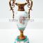 Blue & White Ceramic Flower Vase With Bronze Base, Floral Painting Porcelian Flower Holder With Brass Holder & Base