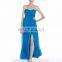 Lagoon Blue Chiffon Strapless Thigh High Slit long evening Dress