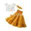 Fashion Kid Baby Girl Off Shoulder Ruffles Top High Waist Skirt Headband 3pcs Summer Outfit Set Clothes