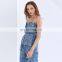 TWOTWINSTYLE Vest For Women Strapless Sleeveless Off Shoulder Patchwork Backless Sexy Denim