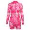 Women One Piece Bodycon Sport  tie dyed Sexy Tight Jumpsuit