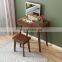 Modern design wood saving space vanity mirror and stool set makeup dressing table furniture for girls bedroom