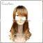 human hair kinky straight micro loop hair wig golden color long wavy/curly hair