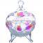 Colorful three-legged galss fruit cup with lid