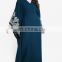 Women V-Neck Blue Abaya Muslim Dress With Embroidery