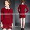 High quality ladies Maroon dress with lace trim, long sleeve fashion Autumn dress