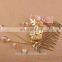Bride wedding gift pink crystal gold flower comb bride hair jewelry