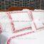 Gold lotus flowers embroidered bedding set with hemstitch