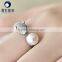 Leopard head natural fresh water pearl engagement ring 9-10mm white pearl