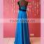 Ruffled lace polyester satin blue prom dress