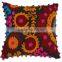 Indian Embroidered 16"X16" Suzani Cushion Cover Cotton Ethnic Pillows Boho Vintage Pom Pom Lace Shams Throw Cushions
