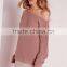 China OEM Winter Autumn Pullover Wide Neck Sweater Women Cashmere Ladies Jumpers Off Shoulder Jumper Pink