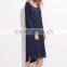 Navy Drop Shoulder Cut And Sew High Low Dress Scoop Neck Cotton Spandex Casual Split Hem Tee Dress