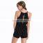 Stylish Design women Casual Summer Sleeveless Hollow Out Spaghetti Strap Playsuits Striped Tie black sexy jumpsuit