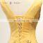 A17AL0007 V-neck Appliques Bead Yellow Colour Party Puffy Prom Dress Evening Gowns