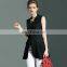 OEM Latest Women Fashion Pleated Black Sleeveless Coat Formal Coton Casual Coat