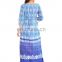 Designer Long Dress Cotton Flared Front open Slit Boat Neck Blue Color 3/4 Sleeve For Women Manufacturer of kurti India