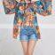 MIKA72060 New Arrival Women Causal Spaghetti Strap Floral Chiffon Blouse