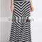 Striped Fold-Over Raw-cut Hem Long Maxi Skirt