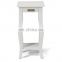 Small Wood Pedestal End Table Curved Legs with Shelf True White