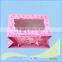 fashion pink paper bag with ribbon handles ,baby shopping bags,PVC material window of paper bag